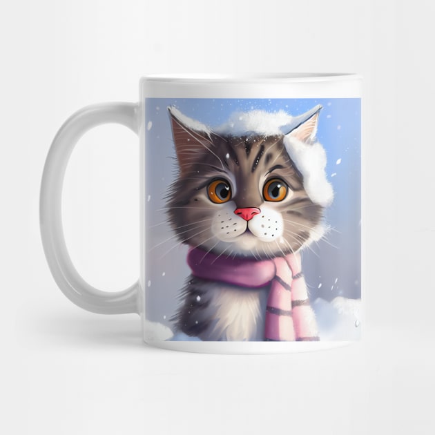 Lovely Cute Cat and Fluffy Cat Closeup in Winter Scenery by KOTOdesign